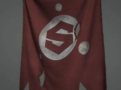 Signpost wooden cross with banner hanging from it 3D model