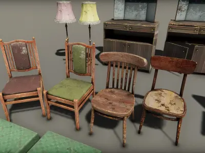 Old Interior Props Pack Unity Low-poly 3D model