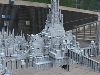 Ancient Dracula Castle with city separate  3D model