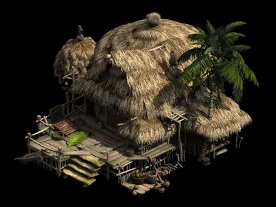 Thatched House-Village Head-Leader Home 3D model