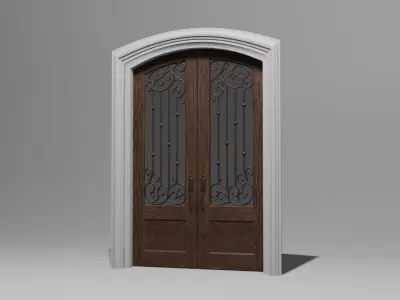 Classic Arch Glass with Panel Main Door 3D model