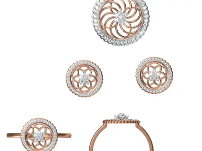 Light Minimalist Diamond Ring Earrings Pendant Set 3D print model