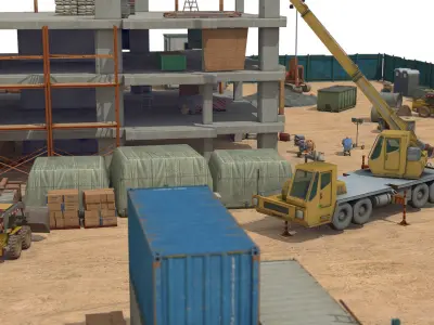 First Stage of Building Construction Scene Low-poly 3D model