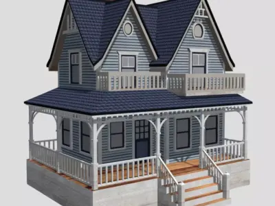American Style Cottage - Town House Model Low-poly 3D model 2