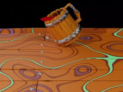 Stylized table floor and mug Free 3D model