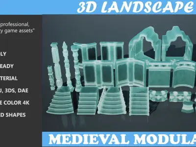Low poly Medieval modular Ice  construction Pack 200528 Low-poly 3D model
