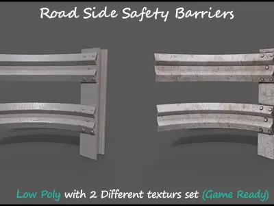 Low Poly Road Side Safety Barriers With 2 Texture Set Game Ready Low-poly 3D model