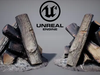 Firewood - Game Ready fire pit made of logs Low-poly 3D model