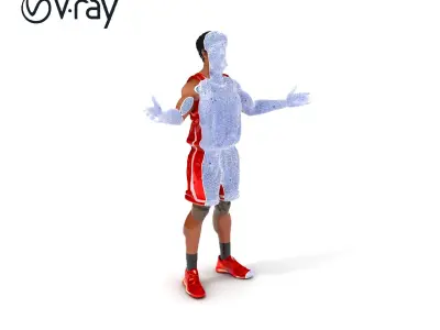 Basketball Player Character Model in Red Jersey and Shorts Low-poly 3D model