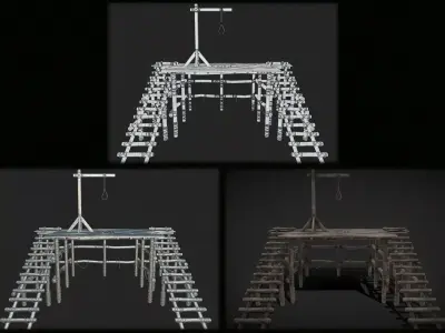 Wooden Stage Gallows Low-poly 3D model