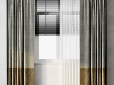 Curtain with metal curtain rod  metal blind 12 Low-poly 3D model