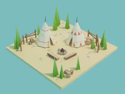 Isometric Traditional Indian Teepee Low-poly 3D model