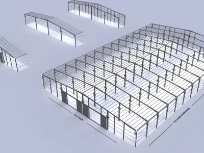 building hangar industrial 1 - 48m X adjustable length -  3D model