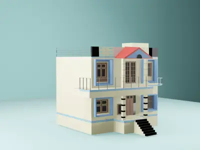 Modern Two Story House Exterior 3D Model No Interior Low-poly 3D model