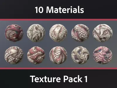 10 Materials Skin Monster Seamless PBR Pack 1 Texture
