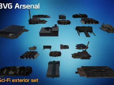 Sci-fi exterior set Low-poly 3D model