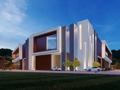 Exterior modern building at dusk 3D print model