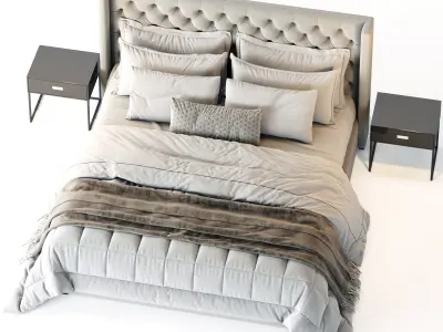 RH Adler Shelter Diamond Tufted Panel Fabric Bed 3D model