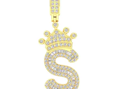 Crown Initial  S  Letter Pendant 3D print model