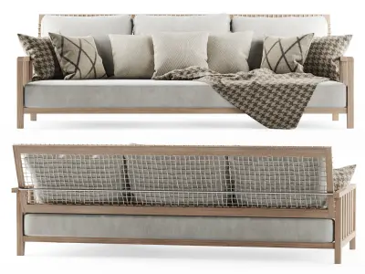 Three-seater garden sofa with plaid 3D model