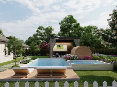 3D Exterior Scene 3D model design garden and landscape 3D model order