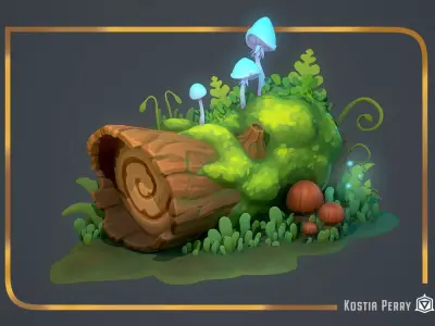 Stylish moss logs Low-poly 3D model
