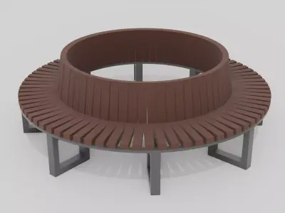Outdoor Wooden Bench Rounded 19 Low-poly 3D model