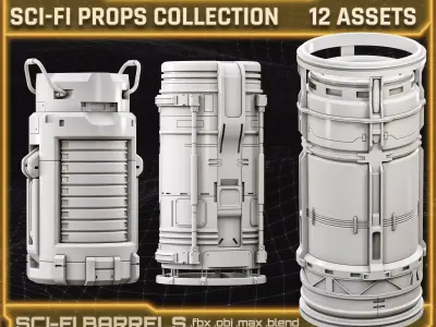 SCI-FI Props Collection BARRELS 3D model