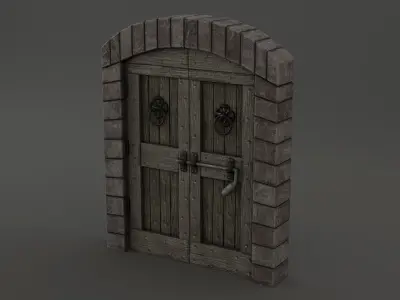 Medieval Double Door With Onate Knockers 3D Model Low-poly 3D model