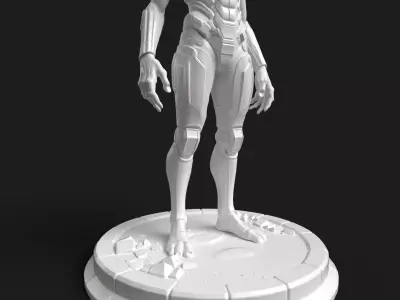 Alien Warrior Print Ready Sci-Fi Character Statue 3D print model