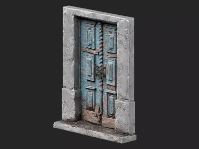 Old wooden door with dirt and nailed boards Low-poly 3D model