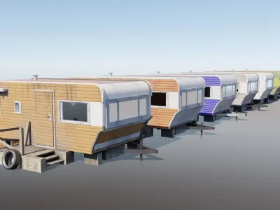 Trailer House dirty in two version with 15 set Low-poly 3D model