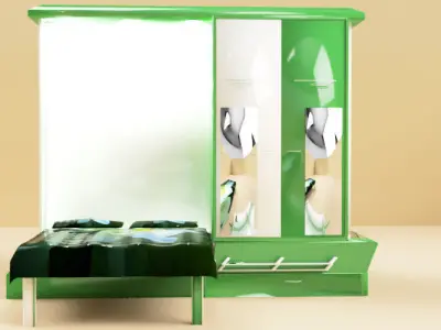 wardrobe and bed design 2 green and white  3D model