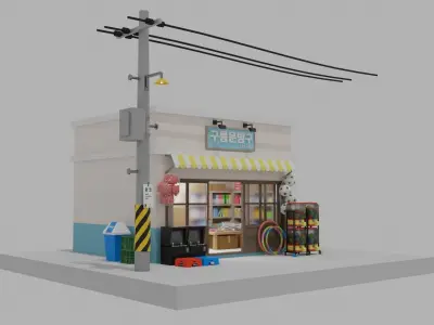 Korean Stationery Store  Low-poly 3D model