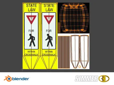 Pedestrian Crossing Sign Low-poly 3D model