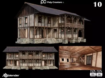 Medieval Houses 10 - 4K Textures Game Ready Low-poly 3D model