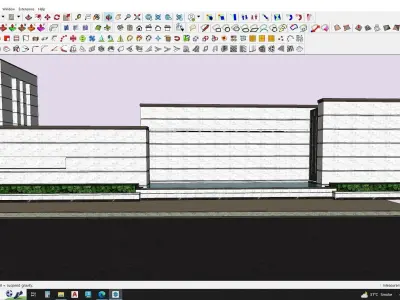 Main entrance gate with water fountain landscape 3D model