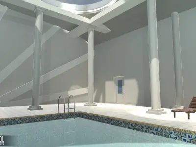 Small pool - interior and props Low-poly 3D model