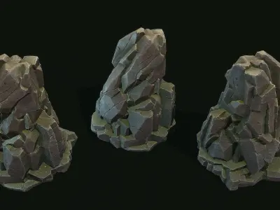 Stylized Gray Stone moss 5 PBR  Low-poly 3D model
