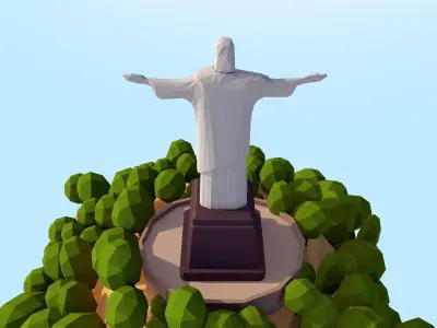 Low Poly Christ Redeemer Landmark Low-poly 3D model