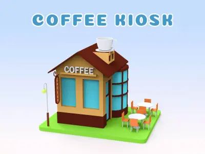 Cartoon Coffee Kiosk Low-poly 3D model