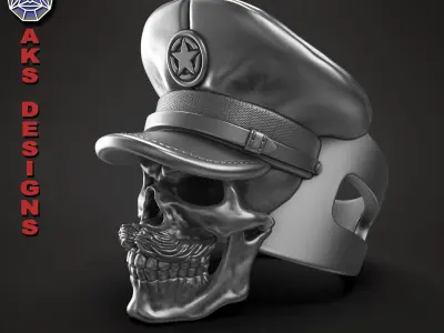 skull ring jewelry Army captain skull v1 3D print model