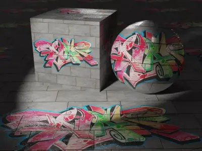 Stone Wall Worn with Graffiti PBR Texture Texture