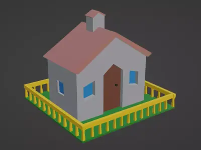 House with fence Low-poly 3D model