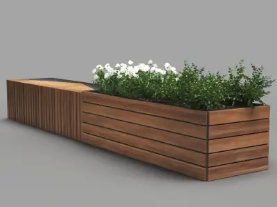 bench1151 wooden planter box with flowers 3D model