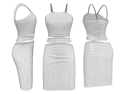 Diamon Belly Band Dress With Straps Low-poly 3D model
