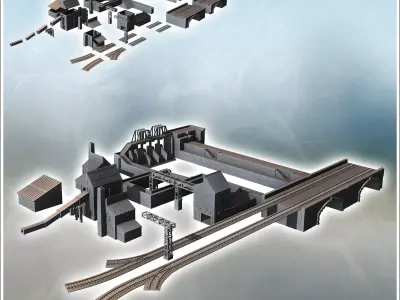 Large set of industrial complex with canals dam railway tracks a 3D print model
