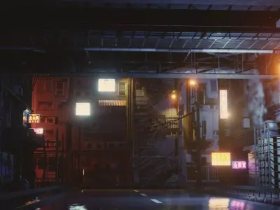 Cyberpunk City Bridge Scene 3D model
