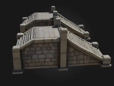 Stone Stairs Duo  Dual Paths of Ancient Design 3D model