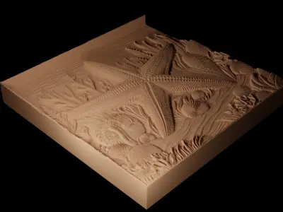 Starfish on the Ocean Floor Sandcasting Bas High Relief CNC 3D print model